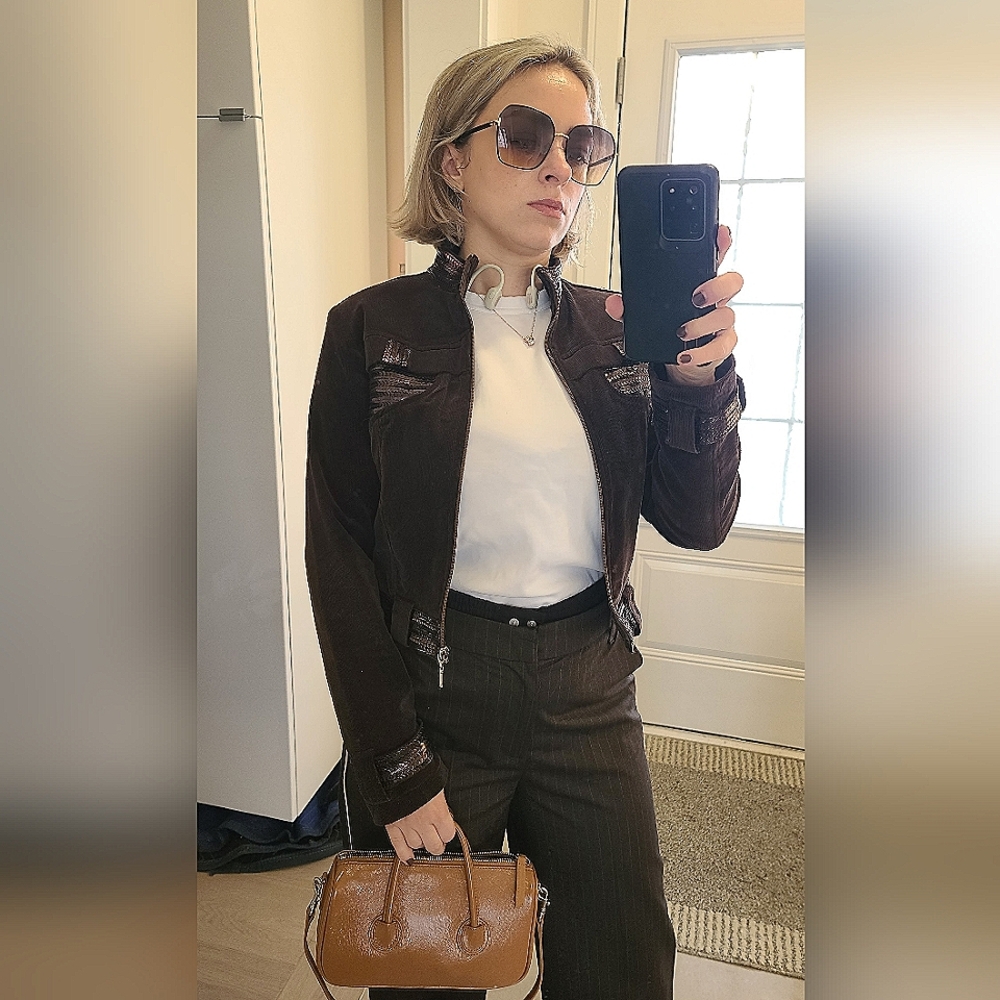 Corduroy wool Brown cropped Bomber jacket US 4 Westwrn Rodeo Y2k